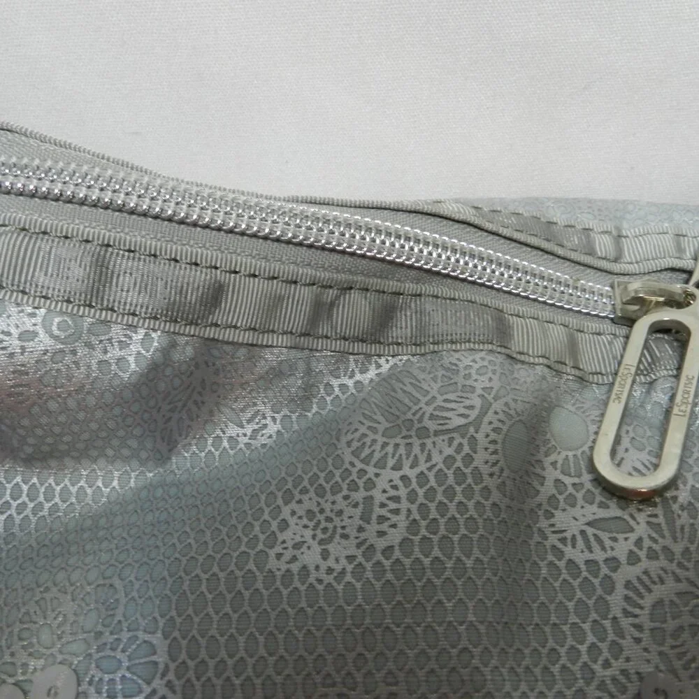 LeSportSac Sequin large Hobo bag purse zip top adjustable Expandable gray NEW